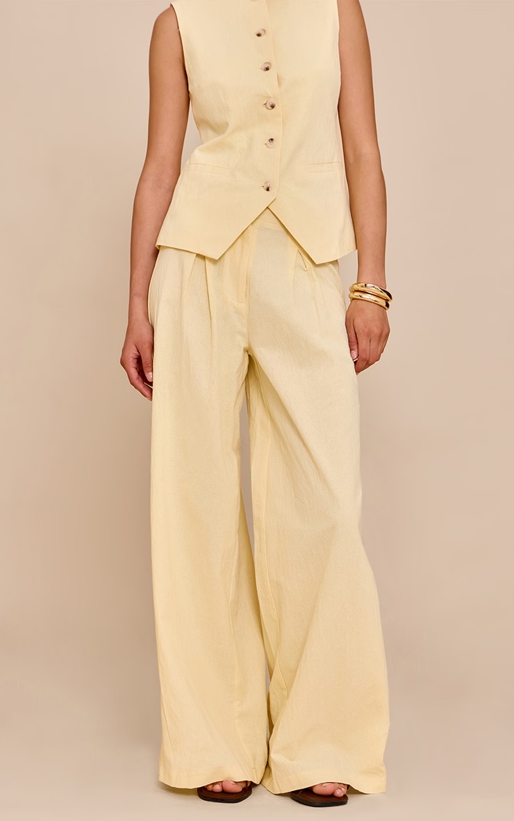 Butter Yellow Linen Look Wide Leg Pleated Trousers 5 Butter Yellow Linen Look Wide Leg Pleated Trousers