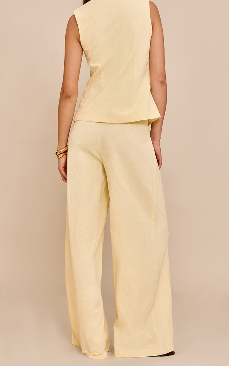 Butter Yellow Linen Look Wide Leg Pleated Trousers 6 Butter Yellow Linen Look Wide Leg Pleated Trousers