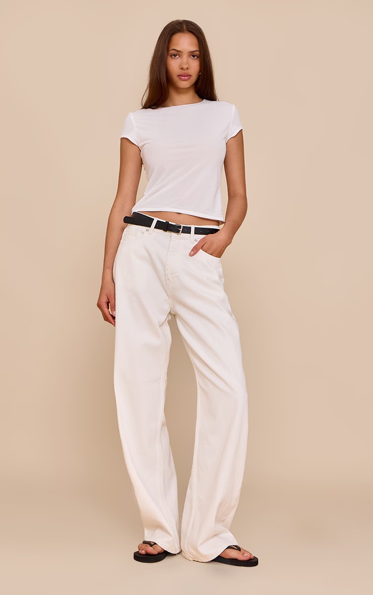 Ivory Stretch Chiffon Cap Sleeve Fitted T Shirt 6 Ivory Stretch Chiffon Cap Sleeve Fitted T Shirt