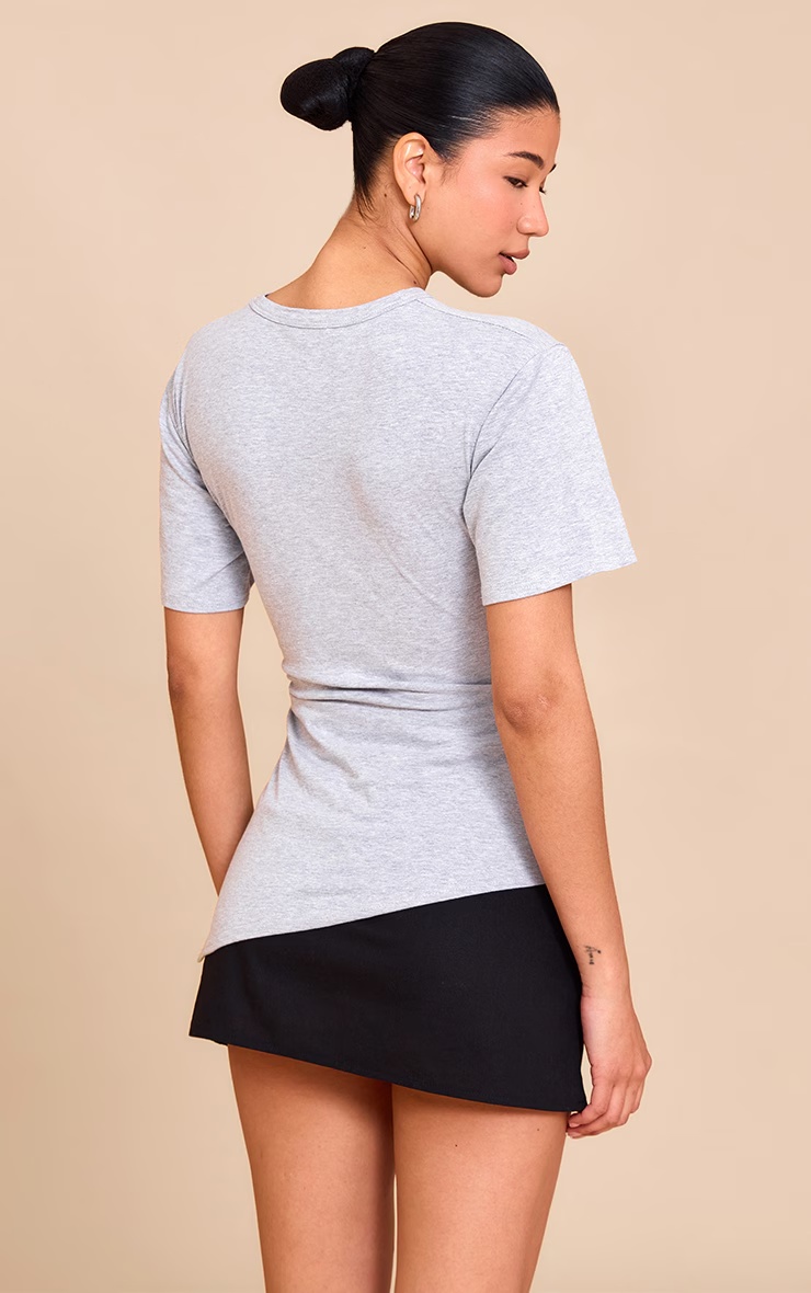 Grey Marl Cotton Ruched Side Asymmetric Hem T-shirt 2 Grey Marl Cotton Ruched Side Asymmetric Hem T-shirt
