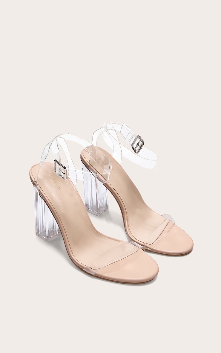 Nude Wide Fit Clear Block Heel Sandal 3 Nude Wide Fit Clear Block Heel Sandal
