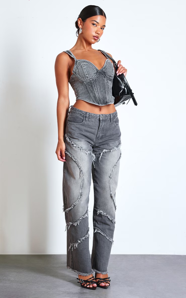 Washed Grey Dip Hem Bust Cup Denim Corset 3 Washed Grey Dip Hem Bust Cup Denim Corset