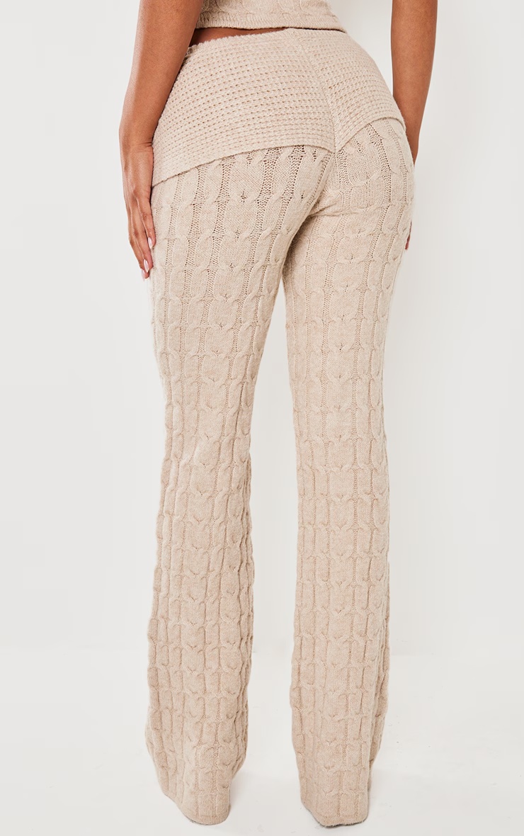 Oatmeal Marl Textured Knit Foldover Wide Leg Trousers 3 Oatmeal Marl Textured Knit Foldover Wide Leg Trousers