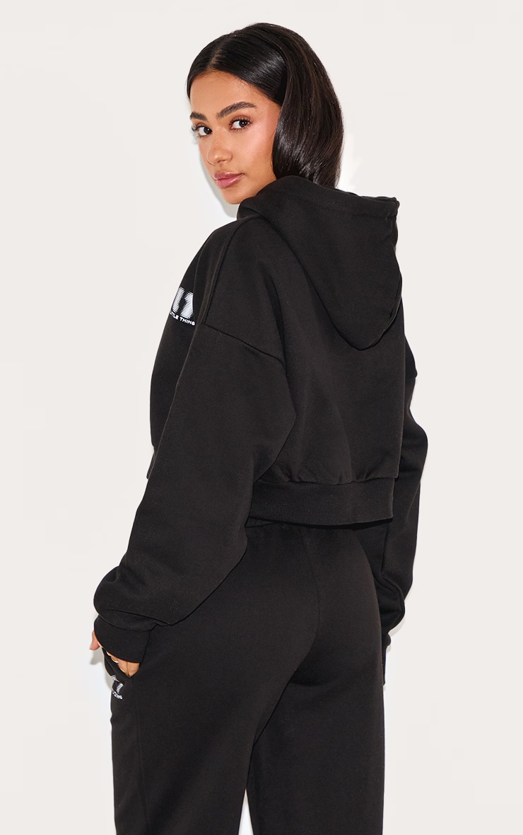 Petite Premium Black Printed Boxy Hoodie 2 Petite Premium Black Printed Boxy Hoodie