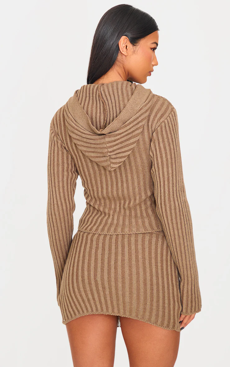 Chocolate Two Tone Knitted Zip Up Cardigan 5 Chocolate Two Tone Knitted Zip Up Cardigan