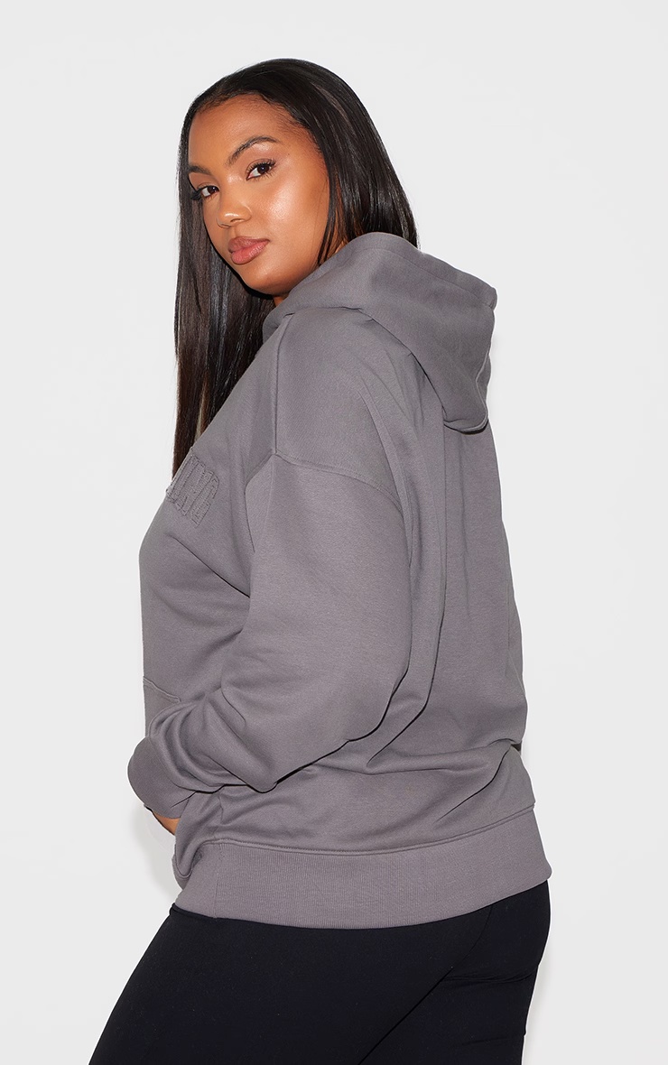 PRETTYLITTLETHING Plus Charcoal Applique Hoodie 2 PRETTYLITTLETHING Plus Charcoal Applique Hoodie