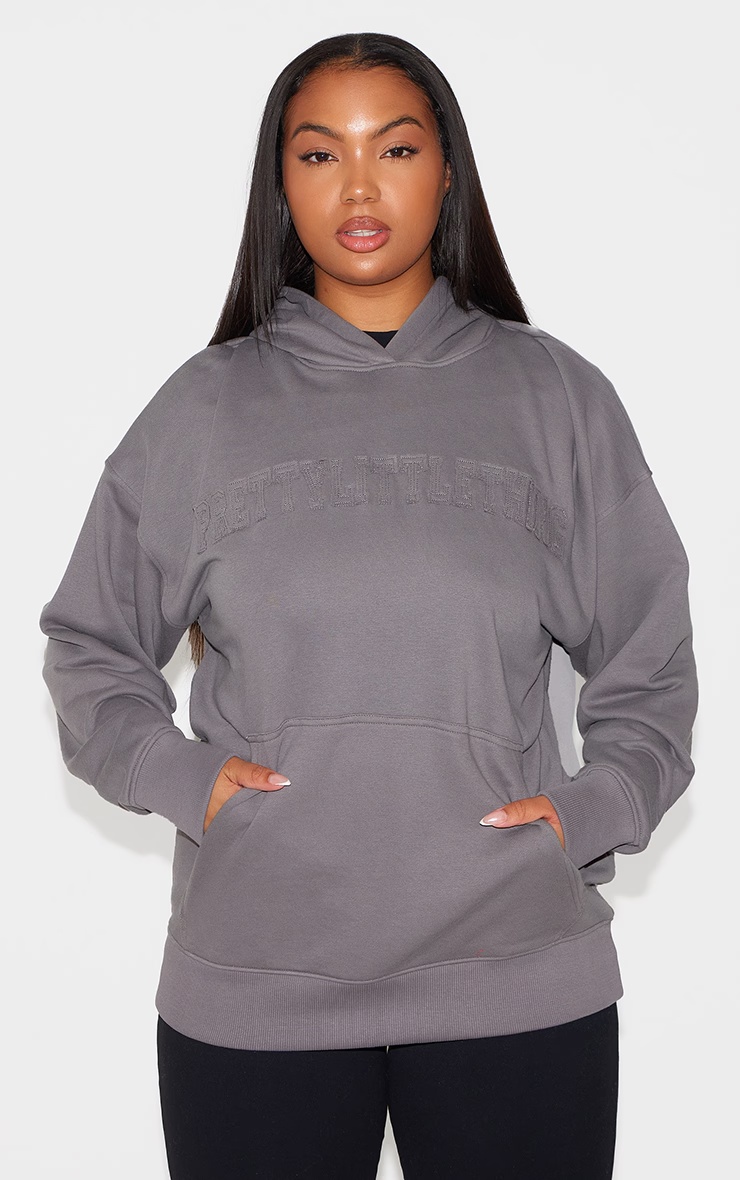 PRETTYLITTLETHING Plus Charcoal Applique Hoodie 4 PRETTYLITTLETHING Plus Charcoal Applique Hoodie