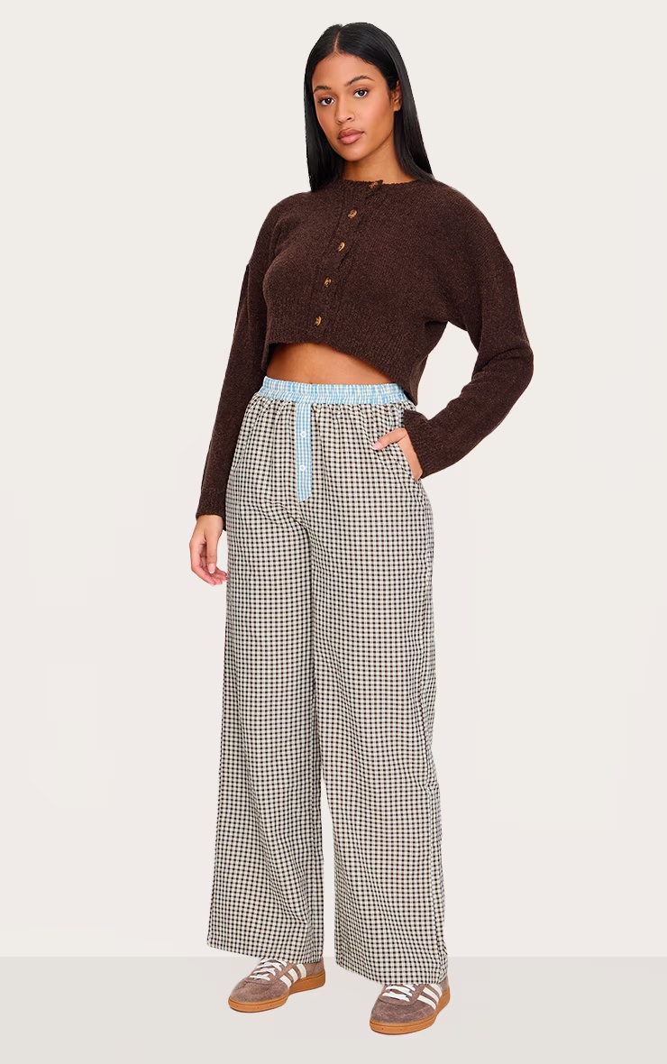 Tall Brown Contrast Detail Check Wide Leg Trousers 5 Tall Brown Contrast Detail Check Wide Leg Trousers