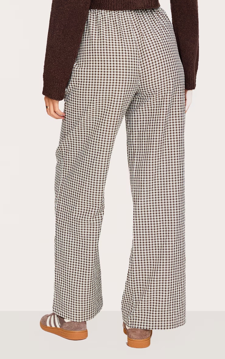 Tall Brown Contrast Detail Check Wide Leg Trousers 6 Tall Brown Contrast Detail Check Wide Leg Trousers