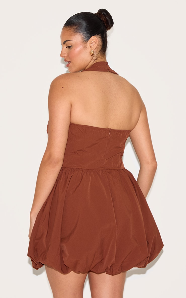 Plus Chocolate Pinstripe Halterneck Puffball Dress 5 Plus Chocolate Pinstripe Halterneck Puffball Dress