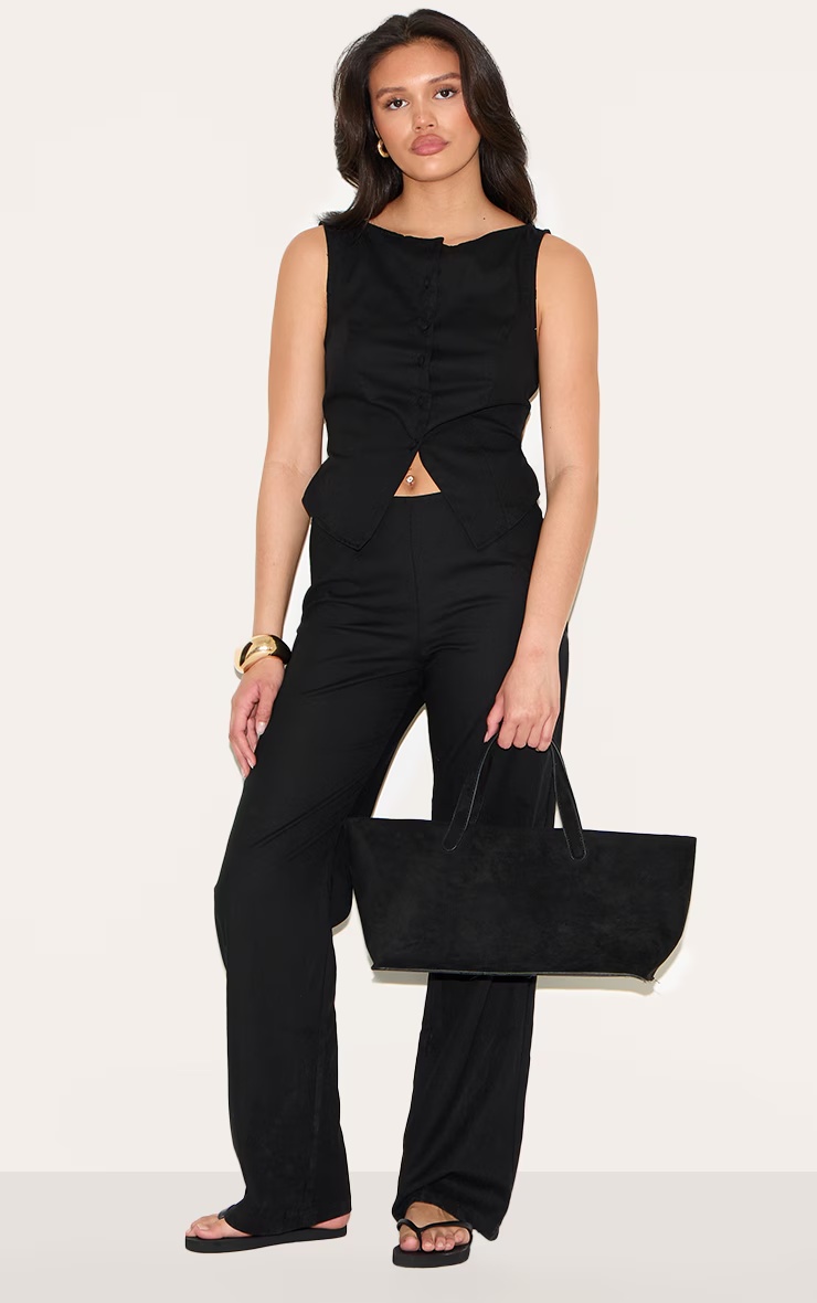 Black Linen Blend Waistcoat Detail Straight Leg Jumpsuit 1 Black Linen Blend Waistcoat Detail Straight Leg Jumpsuit