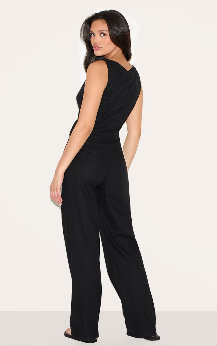 Black Linen Blend Waistcoat Detail Straight Leg Jumpsuit 2 Black Linen Blend Waistcoat Detail Straight Leg Jumpsuit
