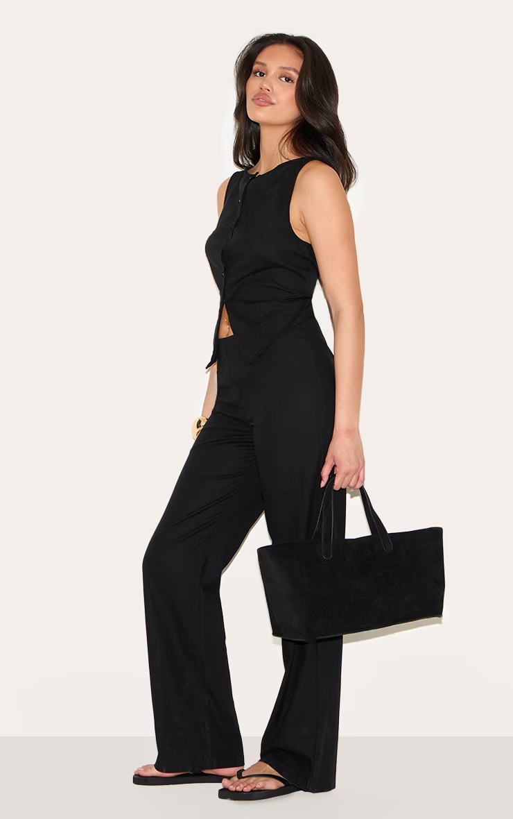 Black Linen Blend Waistcoat Detail Straight Leg Jumpsuit 6 Black Linen Blend Waistcoat Detail Straight Leg Jumpsuit