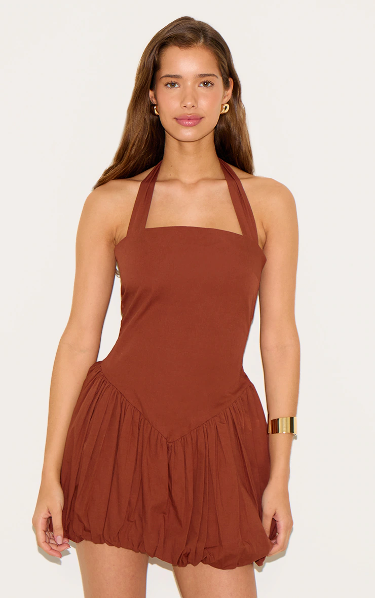 Chestnut Halterneck Puffball Dress 1 Chestnut Halterneck Puffball Dress