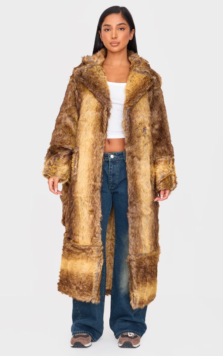 Petite Brown Faux Fur Longline Belted Coat 1 Petite Brown Faux Fur Longline Belted Coat