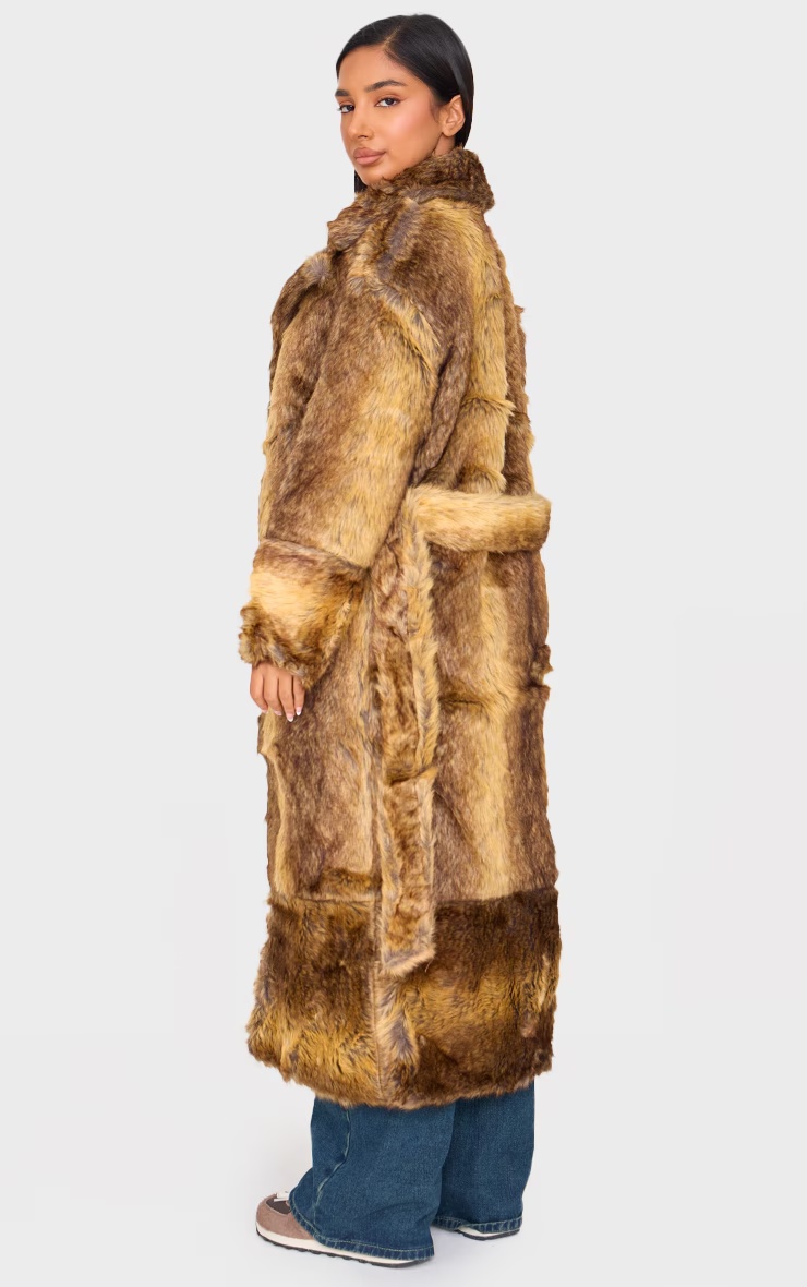 Petite Brown Faux Fur Longline Belted Coat 2 Petite Brown Faux Fur Longline Belted Coat