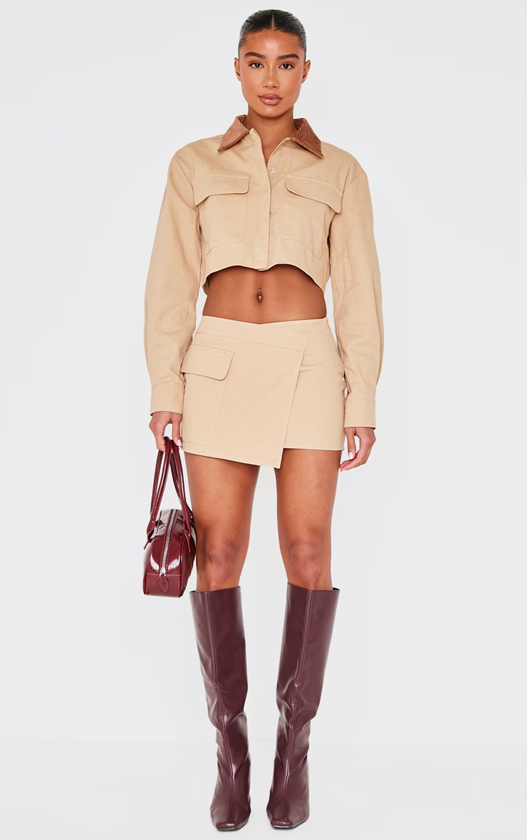 Beige Woven Cargo Wrap Mini Skirt 1 Beige Woven Cargo Wrap Mini Skirt