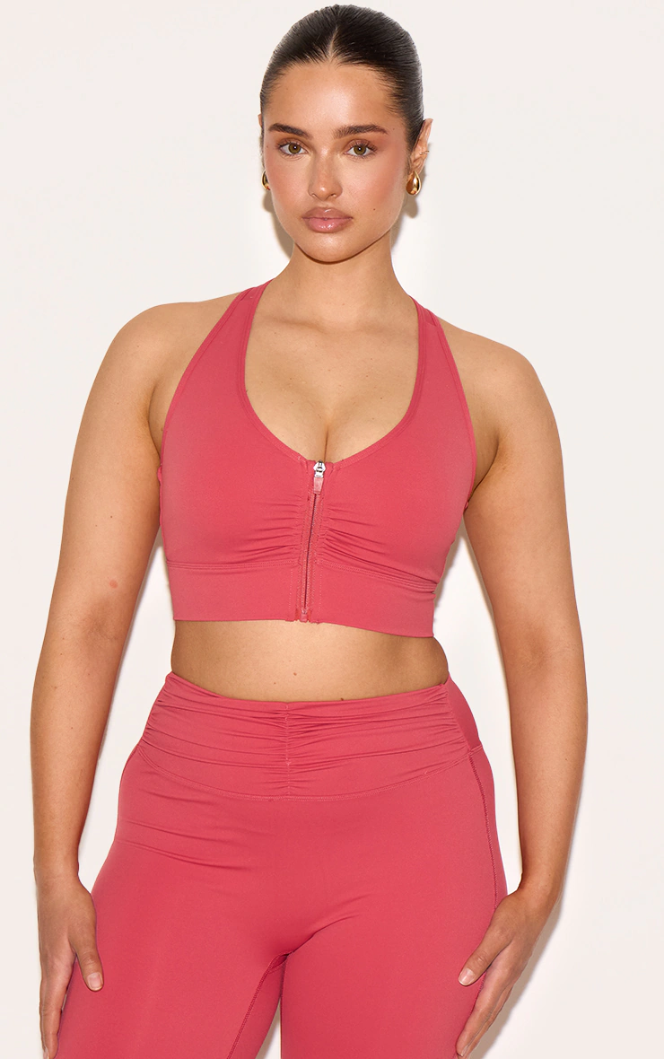 Shape Rose Active Ruched Zip Front Cupped Sports Bra 4 Shape Rose Active Ruched Zip Front Cupped Sports Bra