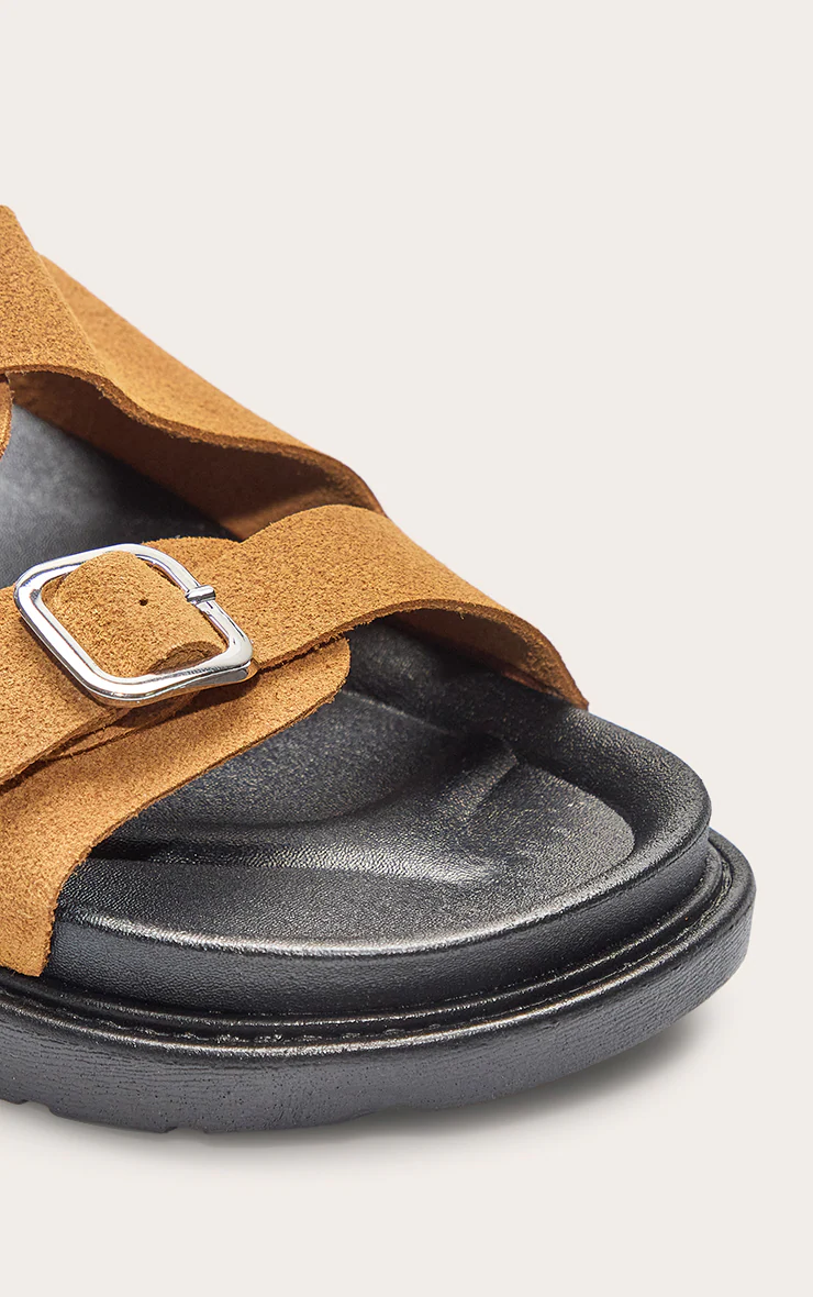 Camel Faux Suede Double Buckle Footbed Sandals 6 Camel Faux Suede Double Buckle Footbed Sandals
