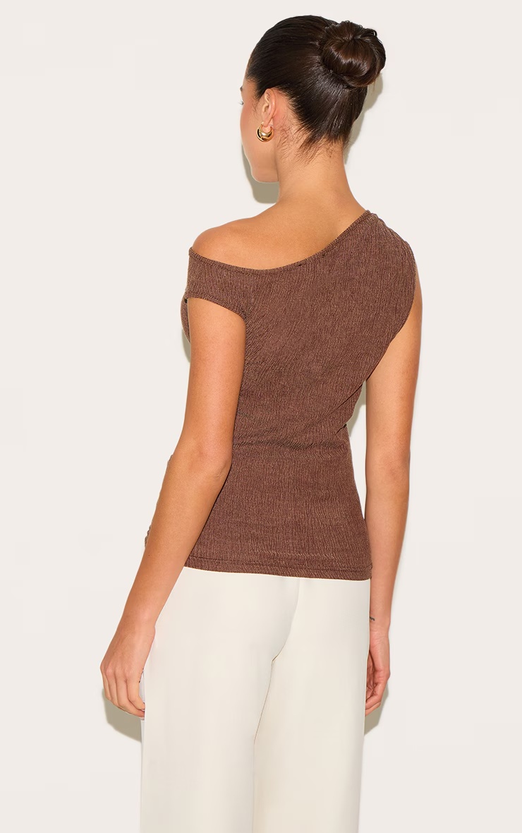 Chocolate Textured Double Layer Asymmetric Neckline Long Top 5 Chocolate Textured Double Layer Asymmetric Neckline Long Top