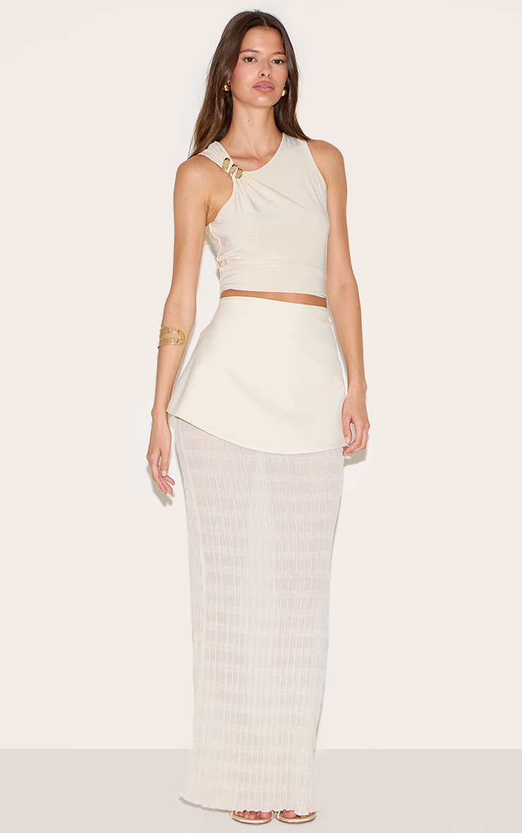 Cream Overlay Detail Textured Woven Maxi Skirt 2 Cream Overlay Detail Textured Woven Maxi Skirt