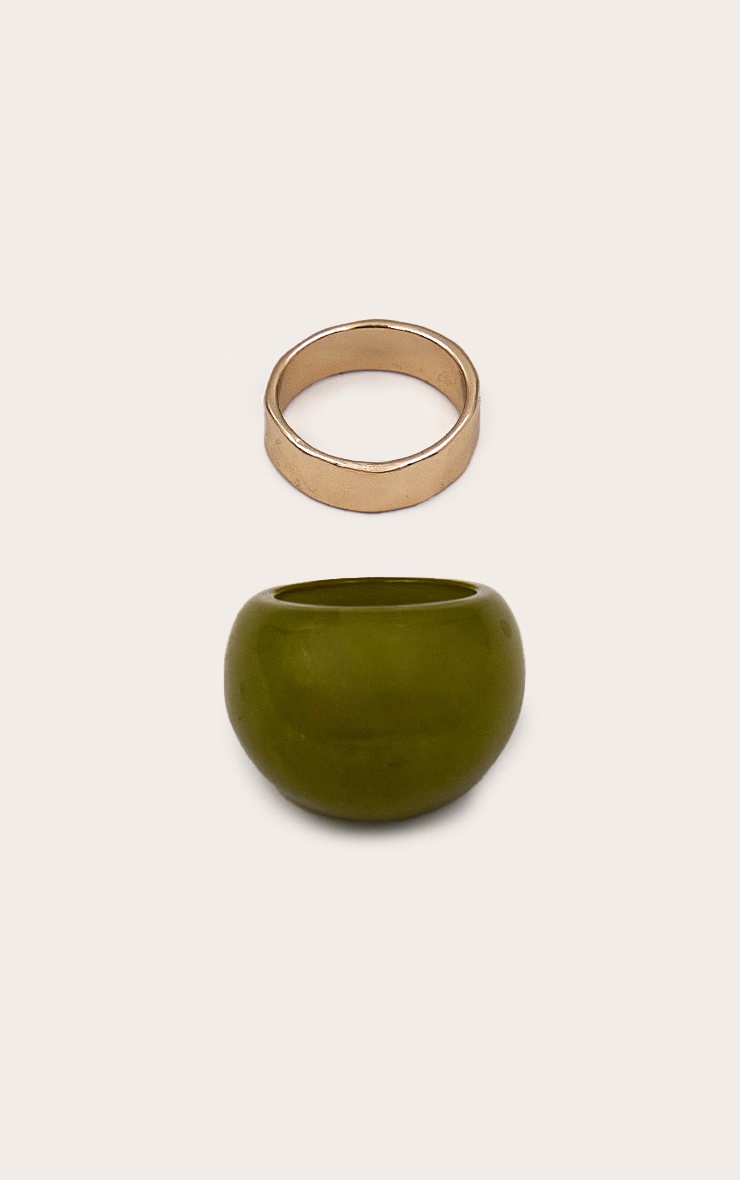 Gold and Green Resin Ring Multi Pack 2 Gold and Green Resin Ring Multi Pack