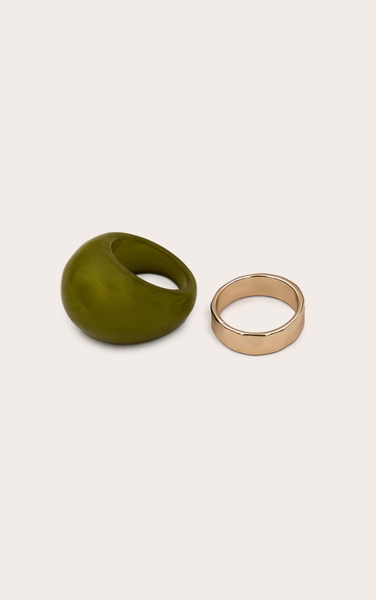 Gold and Green Resin Ring Multi Pack 3 Gold and Green Resin Ring Multi Pack