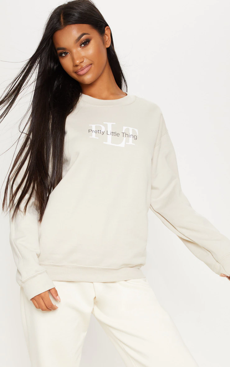 PRETTYLITTLETHING Sand Graphic Oversized Fit Sweater 4 PRETTYLITTLETHING Sand Graphic Oversized Fit Sweater