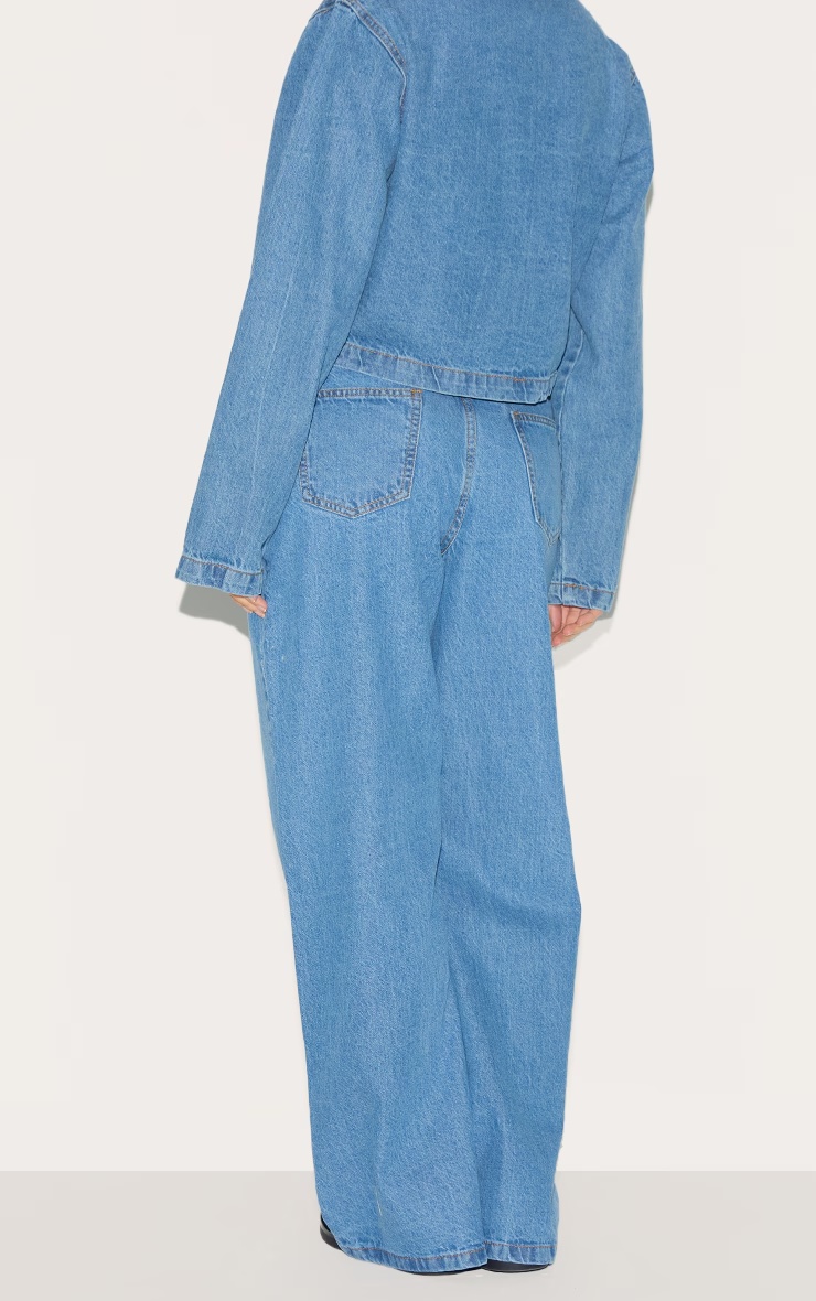 Mid Blue Wash Low Rise Tie Waistband Wide Leg Jeans 3 Mid Blue Wash Low Rise Tie Waistband Wide Leg Jeans