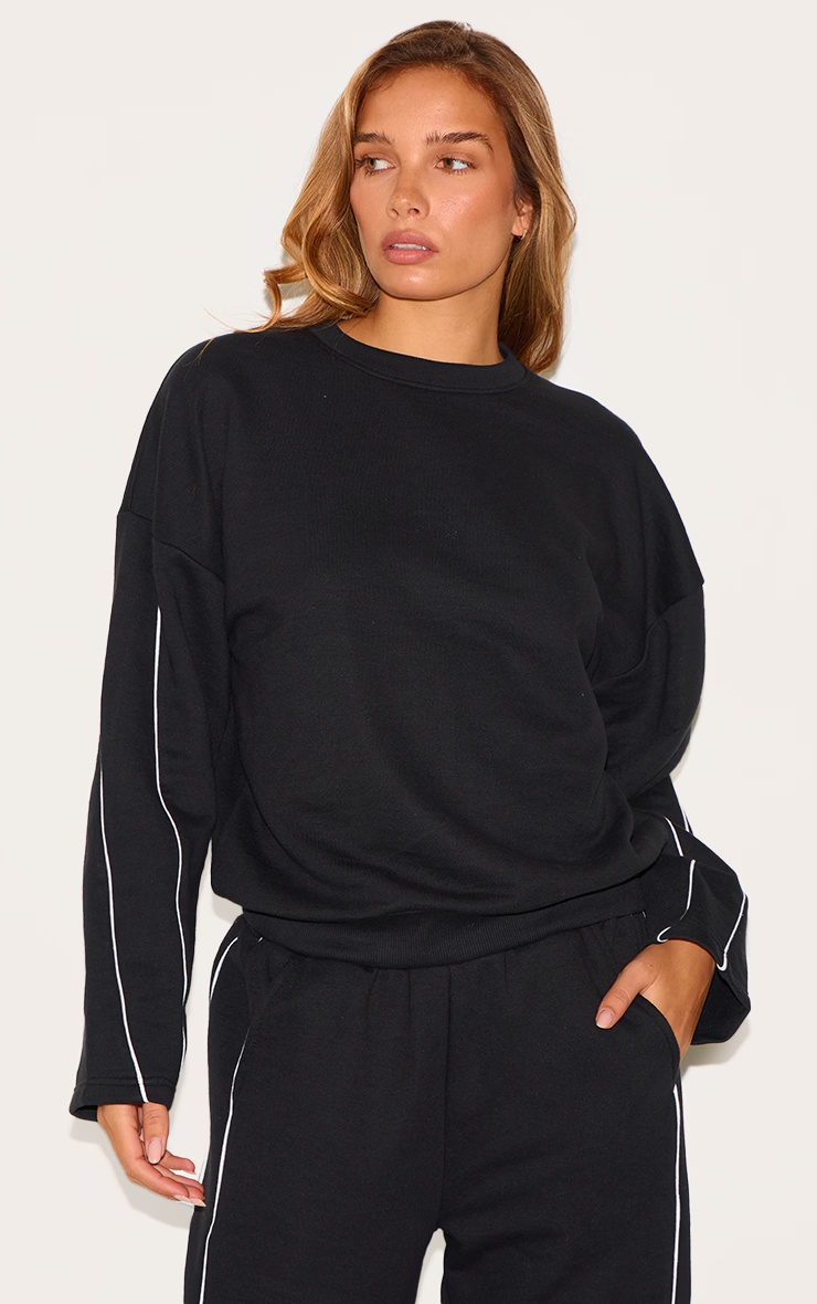 Black Contrast Piping Detail Sweatshirt 4 Black Contrast Piping Detail Sweatshirt