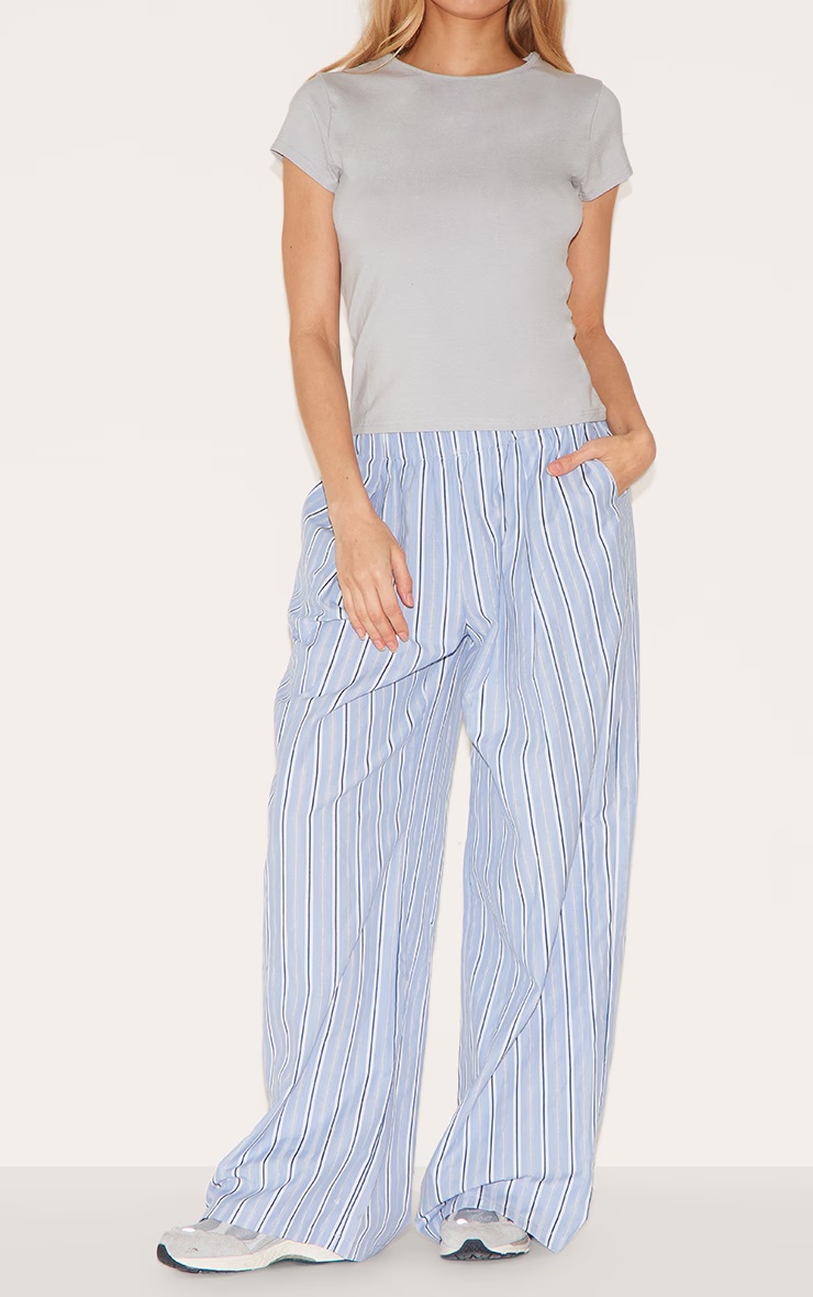 Blue Pinstripe Elasticated Waist Wide Leg Trousers