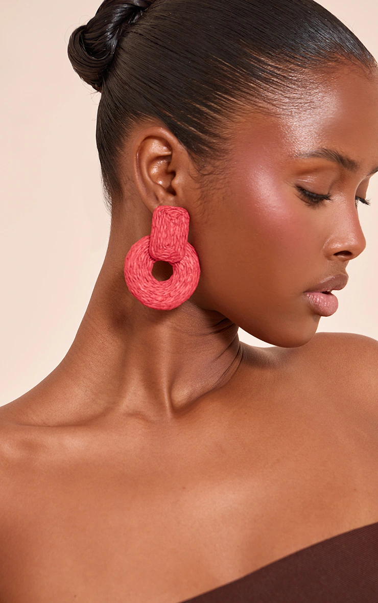 Bright Red Raffia Door Knocker Earrings