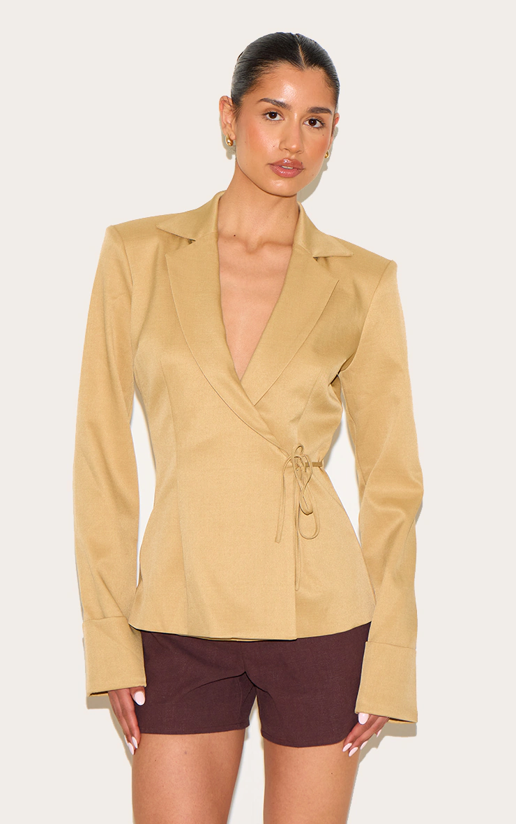 Tall Taupe Super Boxy Tie Side Blazer